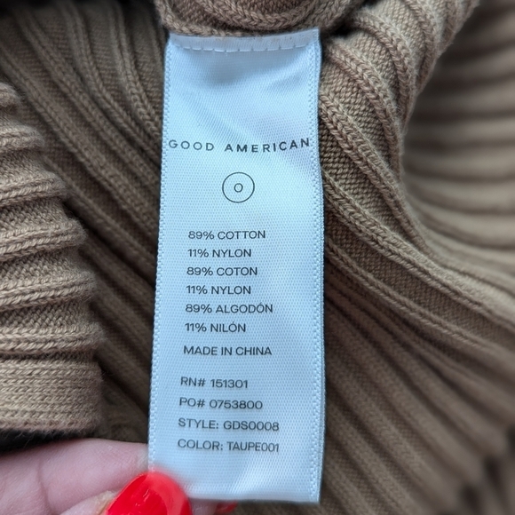 Good American Taupe Ribbed Knit Midi Tie Cotton Blend Tank Bodycon Dress Size 4 - Picture 11 of 12